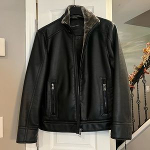Calvin Klein men’s faux leather jacket with faux fur lining.